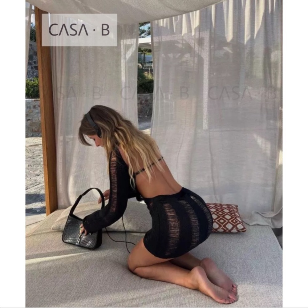 NEW ARRIVAL!!💫 CASA B| Renata Long Sleeve Shredded Bohemian Backless Mini Dress - Picture 2 of 7